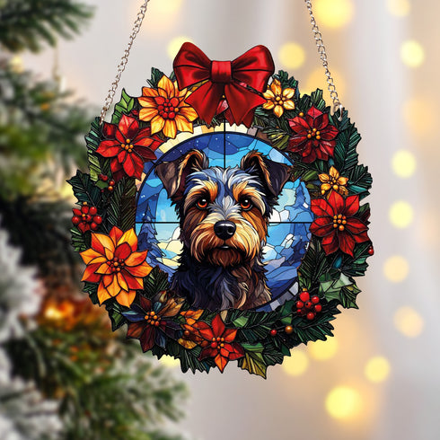 Border Terrier Christmas Wreath Suncatcher